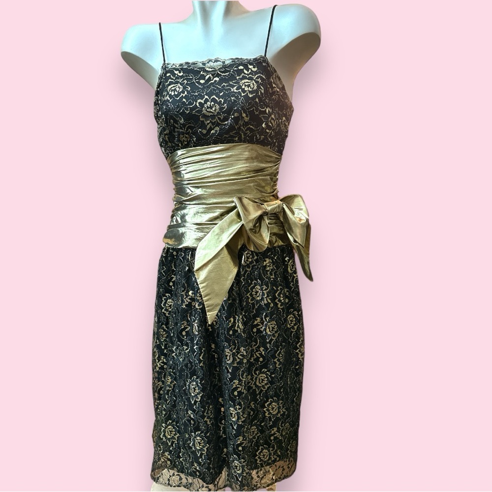 80’s Black Lace Gold Cocktail Dress